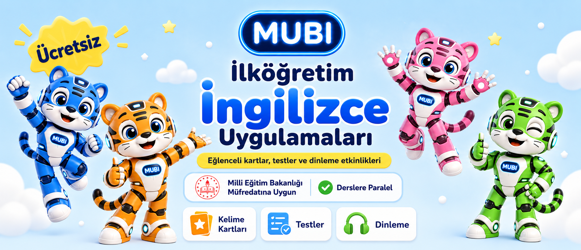 MUBİ ücretsiz ilköğretim İngilizce uygulamaları - 2. sınıftan 8. sınıfa kadar